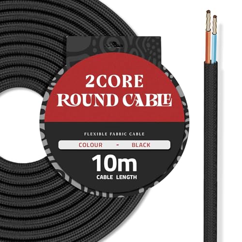 Image of LEDSone Black 18 AWG Fabric Covered Electrical Wire 32.8ft 2 Conductor Round Cloth Braided Lamp Cord 6mm Flexible Copper PVC Cable for Pendant Lights Chandeliers DIY Rewiring Indoor Projects