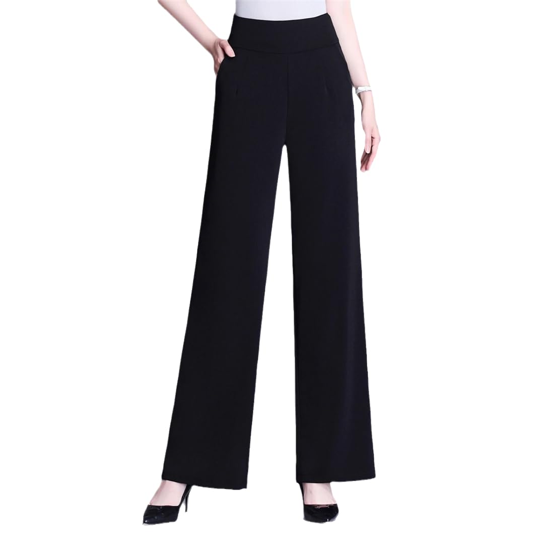 Ladies Summer Thin Wide Leg Pants Zipper High Waist Loose Solid Color Stretch Straight Trousers