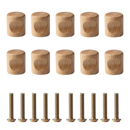 10 Piezas Estilo Minimalista Tiradores Armarios Madera, 20 mm × 24 mm Tirador Redondo con 10 Tornillos, Perillas y Pomos de Madera para Muebles, Armarios, Cajones, Zapateros