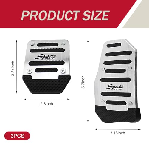 Civwesi Pack-3 Car Manual Transmission Accelerator Brake Clutch Pedal Kit, 5.7\" x 3.1\" + 2.6\" x 3.5\" Alloy Rust-Proof Durable Pedal Cover, Non-Slip Safety Rubber Strip, Universal for Cars (Silver)