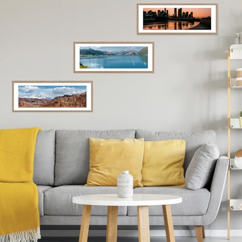 Image of JCJMY 9x27 Picture Frame with 8x24 Mat, Display Photo 8x24 with Mat or 9 x 27 Without Mat, Wall Hanging Large 9 by 27 Poster Frame with Plexiglass, Rustic Brown