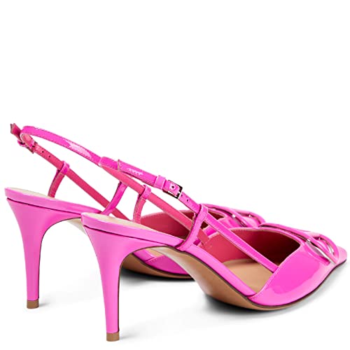 Image of BlingQueen Women Heeled Slingback Sandals Closed Pointed Toe Stiletto High Heels Patent Leather Pumps Slip-On Backless Evening Prom Party Dress Shoes