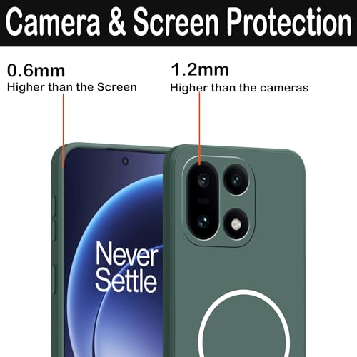 Image of amazon basics Back Cover for OnePlus 15 5G | Ultra Slim Soft Rubberised Case | Magsafe Logo Printed (Not Magsafe Compatible) | Camera Protection - Green