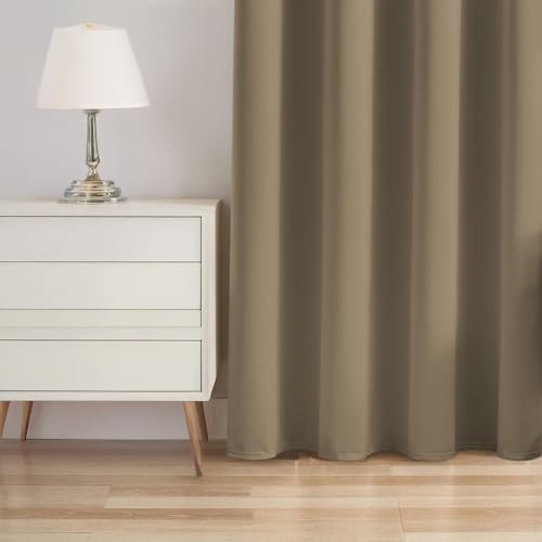 Image of LINENWALAS 100% True Blackout Curtains for Window (5 Feet) - Set of 2 | Matte Finish Complete Light Block | Thermal Insulated & Noise Reducing Room Darkening Curtains | UV Protection (Warm Smoke)