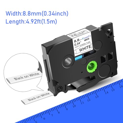 Image of USUPERINK 2 Pack Compatible for Brother Ptouch HSe-221 HSe221 HS-221 HS221 8.8mm Black on White Heat Shrink Tube Label Tape use in PT-D210 PT-D400 PT-E300 PT-E500 PT-P750WVP (0.34''x 4.92ft)