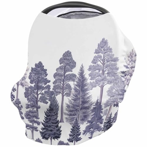 Nursing Cover for Breastfeeding Scarf, Mist Blue Various Trees Hand Drawn Baby Car Covers Super Soft Multi Use for Canopy Shopping Cart Cover Blanket Stroller Cover