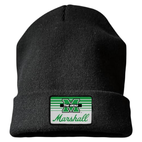R and R Imports Marshall Thundering Herd Officially Licensed Unisex Beanie with Rectangular Cloth Patch (Black)