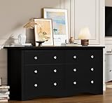 Flamaker Dresser for Bedroom, 6 Drawer Dresser, Wood Dressers, Wide Chest of Drawer, Storage Drawers, Storage Organizer for Closet, Hallway (Black)