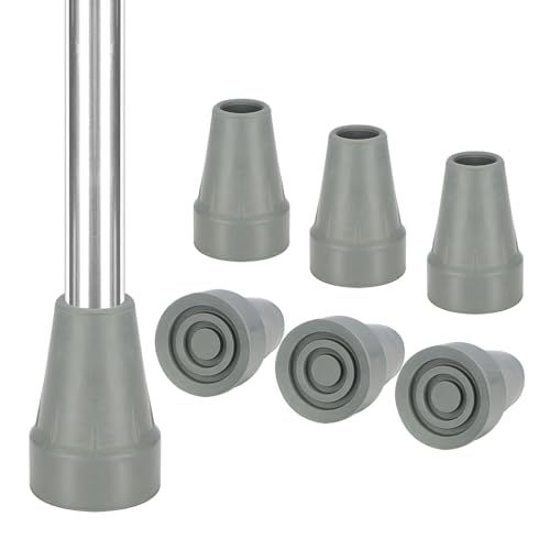 YF Puntas de Bastón (Paquete de 6), Tacos Muletas Antideslizantes de Marcha 22 mm, Goma Alta Resistencia Puntas Repuesto Puntas para Bastones y Muleta Plegable, Gris