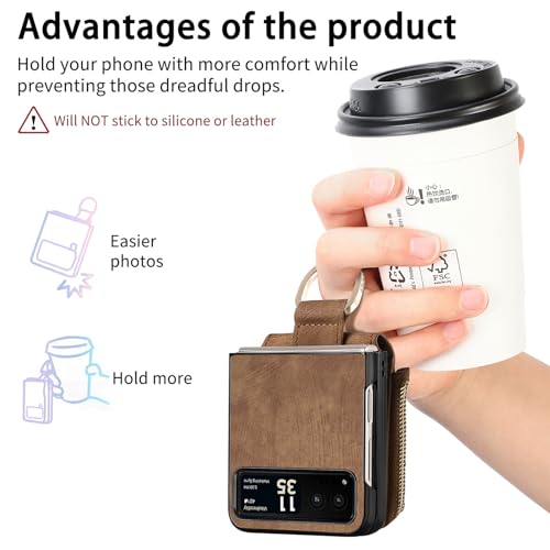 COQUE Shell Motorola Razr 40 Protective Cover,Magnetic Folding Zipper Wallet Card Slot Mobile Phone Leather Case for Motorola Razr 40-Brown - Image 2