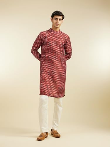 Image of DIWAS by MANYAVAR Men's Art Silk Bandhani Prints Angrakha Style Kurta (1pc)