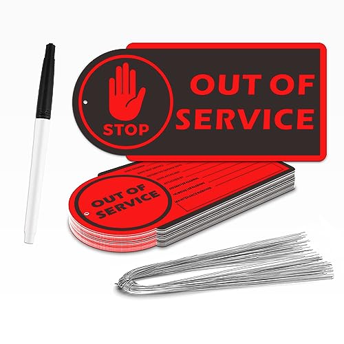 Out of Service Tags, 60 Pack Plastic Out of Service Tags with Wire for Maintenance Required, Red Equipment Out of Service Tags Waterproof, Reusable 