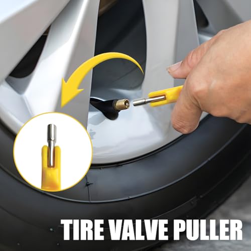 Image of Car Tire Valve Stem Puller /Installer Tool with T Handle, No Scratch Wheel Valve Stem Remover Extender Adapter Replacement, Auto Tire Valve Stem Removal & Installation Repair Tool (T-Yellow)