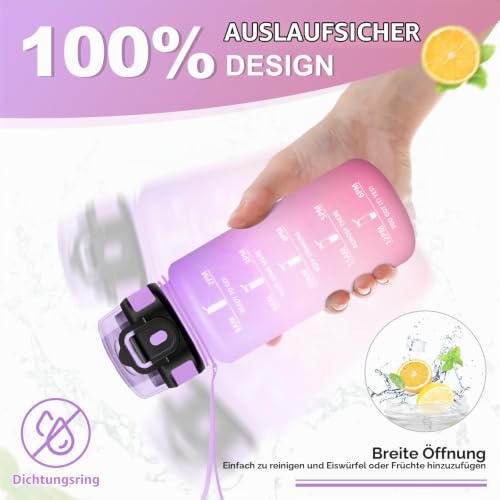 KollyKolla Trinkflasche 500ml, Sportflasche, Auslaufsicher, Trinkflasche mit Strohhalm, Wasserflasche mit Zeitmarkierung für Fitness… – Ansicht 4