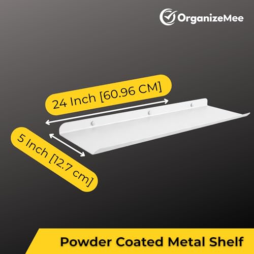 Image of 24 Inch Set 2 White Wall Shelf - Metal Floating Shelf for Wall, Wall Mounted Shelves, Modern Wall Shelf for Bedroom & Living Room Storage, Minimalist Wall Mount Shelf (60.96 CM Long X 24 CM deep)