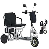 3-Wheel Folding Mobility Scooter Foldable Lightweight Electric Scooter for Adults & Seniors, Detachable Lithium Battery, Long Range 28 Miles, 3-Speed, with Rearview Mirror & Turn Signal (Silver)