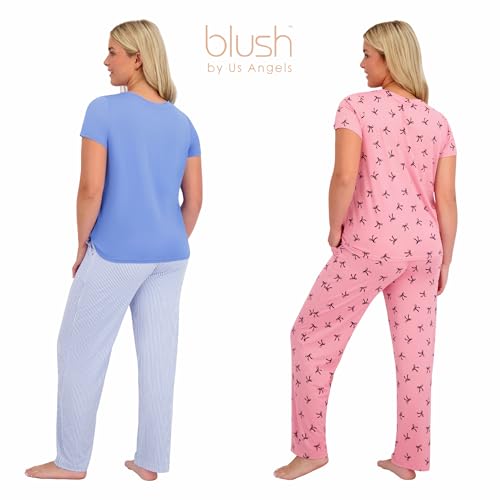 Blush by Us Angels' 4 Piece Women's Pajama Set, Cozy Short Sleeve Shirt and Drawstring Pants Sleepwear Set4
