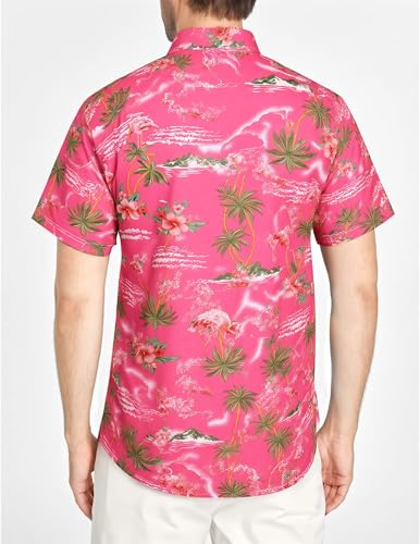 SSLR Mens Hawaiian Shirt Flamingos Casual Short Sleeve Button Down Shirts Aloha Shirt (X-Large, Rose Red) - Image 2