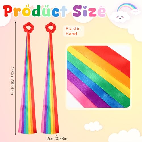 Image of VioraWhite 12 Pcs Rainbow Dance Ribbons for Kids Rainbow Rhythm Ribbons Elastic Wrist Streamers Hand Held Rhythm Streamers Gymnastics Dance Party Props for Adult Decor (0.8 x 39.4 Inch,Multicolor)