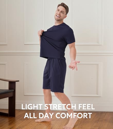 DAVID ARCHY Mens Pajamas Set Waffle Knit Short Sleeve Sleepwear Lightweight Summer Loungewear3