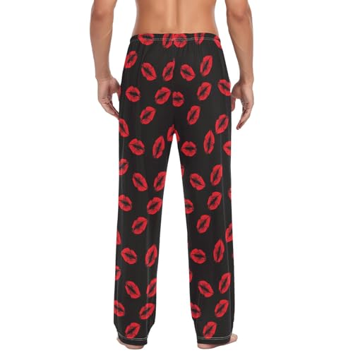 Mens Cotton Pajama Pants with Pockets Red Lips Black Valentines Kiss Soft Lounge Sleep PJ Pants Men Drawstring3