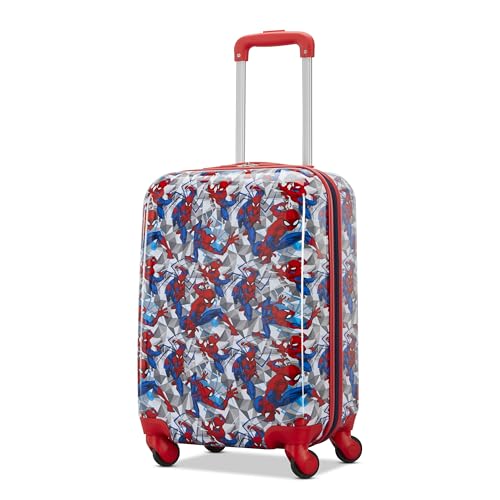 American Tourister Spiderman Iconic Carry-On Luggage - Airline Approved Durable Hardshell - Roll Confidentially with Spinner Wheels & Colorful Adjustable Handle