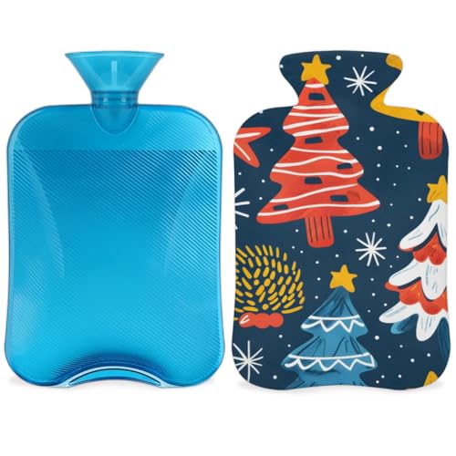 Hot Water Bottle with Soft Cover,2L Xmas Tree Hot Water Bag for Hot and Cold Compress, Hand Feet Warmer, Christmas Festivals Rubber Hot or Cold Water Bottle Halloween Christmas Decorations