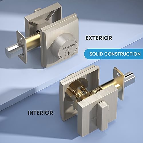 Image of TICONN Front Door Handle Set, Heavy Duty Square Door Lever & Single Cylinder Deadbolt Combo Reversible for Entrance Exterior Doors (Deadbolt Only)