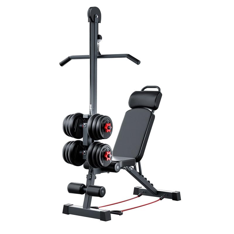 12-in-1 Home Gym LAT Pull Down & High Pulley System - Full Body Training Machine for Back, Chest,...