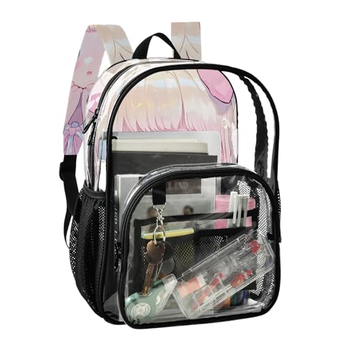 Anime Japanese Woman Cute Clear Backpack, Heavy Duty PVC Transparent Backpacks, See Through Multiple Pockets Bookbag for Women Concert Sport Venues Work Travel2