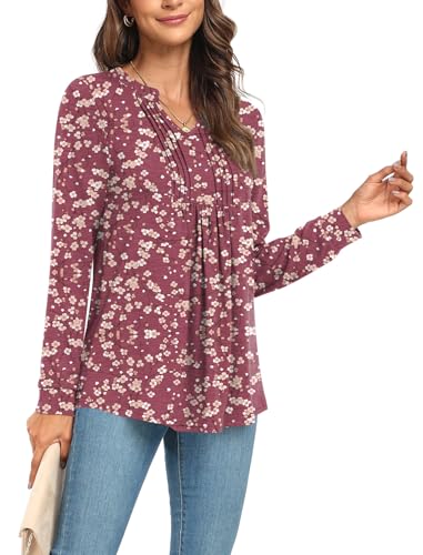 Anyally Women Fall Long Sleeve Tunic Tops Dressy Casual Blouses Pleated Shirts for Leggings3