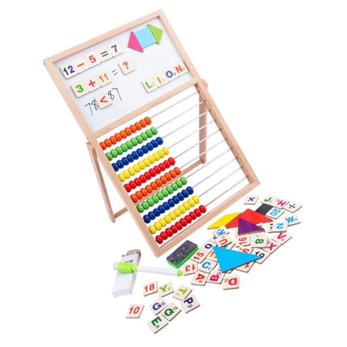 WOONEKY 木製多機能 用そろばん画板 段カラービーズ付き学習おもちゃ 計算と色認識促進用お絵かきブラックボード付