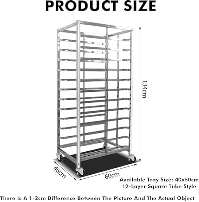 12-Tier Stainless Steel Bakery Bun Pan Rack with Wheels, Heavy Duty Cooling & Storage Cart for Commercial Kitchens ()-OtFj3FjO