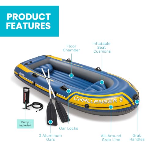 Intex 68370EP Challenger 3 Inflatable Raft Boat Set with Pump and Oars, Blue by Intex - Image 5