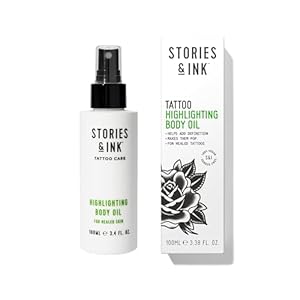 Stories & Ink Tattoo Aftercare | HIGHLIGHTING BODY OIL – For Healed Tattoos, Refreshes Faded Tattoos for Instant Tattoo Glow, 100 mL / 3.4 Fl Oz