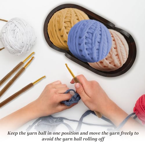Image of Wooden Yarn Bowl, Yarn Bowls for Crocheting, Large Crochet Yarn Holder w 9pcs Knitting Hooks, Oval Wood Knitting Bowl, Yarn Storage Crochet Bowl for Crocheting and Knitting Lovers 11.2x6x4.7inch