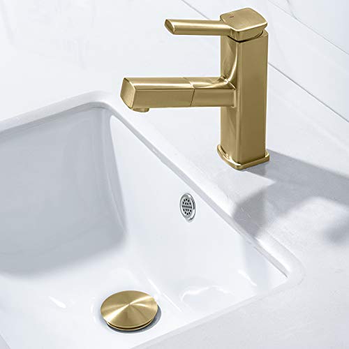 KAIYING Pop Up Drain, Bathroom Sink Drain Stopper with Overflow, Vessel Sink Drain Assembly with Detachable Basket Stopper, Anti-Explosion And Anti-Clogging Drain Strainer (Brushed Gold)