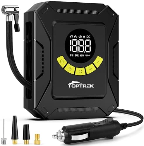 toptrek Kompressor Auto 12V DC Autoreifen Pumpe 10,3 bar | Luftkompressor Auto mit LCD-Display Druckvoreinstellung Abschalautomatik | Luftpumpe Auto für Auto Fahrrad, Motorrad, Bal
