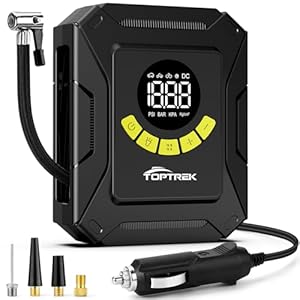 toptrek Car Tyre Inflator Air Compressor 12V DC, 150 PSI Digital Portable Tyre Pump with Large LCD Display, Preset Pressure and Auto Shutoff, Electric Corded Air Pump for Car, Bike,Motorbike and ball
