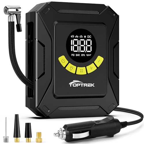 toptrek Kompressor Auto 12V DC Autoreifen Pumpe 10 3 bar Luftkompressor Auto mit großem LCD-Display Druckvoreinstellung Automatischer Abschaltung Luftpumpe Auto für Auto Fahrrad Motorrad Ball