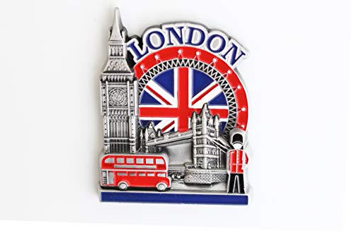 Kühlschrankmagnet mit Städtemotiv, z. B. Venedig, Paris, Rom, Prag, Amsterdam, Barcelona, Dubai, Thailand, aus Metall, tolles Souvenir, schöner Dekoartikel, metall, Silber London