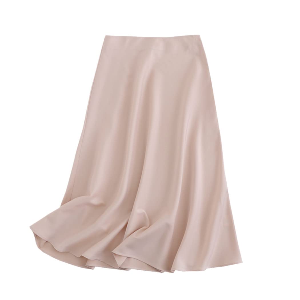 Jupe midi en satin vert uni avec fermeture éclair latérale pour femme