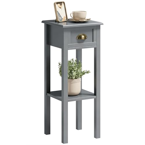 HOMCOM Mesa Auxiliar Moderno, Mesa Auxiliar para Sofá, con Cajón y Estante, Mesita de Noche para Salón, Dormitorio, 30x30x75 cm, Gris