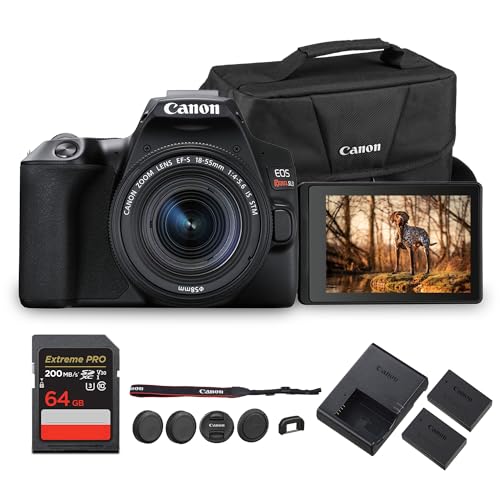 Image of Canon EOS Rebel SL3 DSLR Camera with 18-55mm Lens (Black) | 24.1MP APS-C Sensor, Dual Pixel AF & 4K Video | Great for Beginners & Everyday Photography (3453C002) + 64GB Card + LP-E17 Battery + Bag