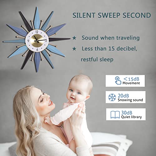 Zkp-Qswz 31In Starburst Wall Clock, Large Mid Century Sunburst Decorative Wall Clock, Silent Non Ticking Battery Operated Clock For Kitchen Living Room Decor #TOP3