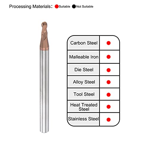 Image of uxcell Ball Nose End Mill 1.25mm Tip Radius Solid Carbide AlTiSin Coated CNC Router Bits 2 Flute Spiral Milling Cutter HRC55 with 4mm Shank 50mm (2-inch) Length