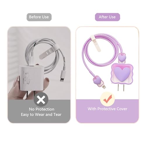 Image of Like Star Charger Protection Cover 4 in 1, Compatible for iPhone Charger only 18W & 20W, Spiral Cable Protector for Charging Cable, Charger Protector with 3D Design