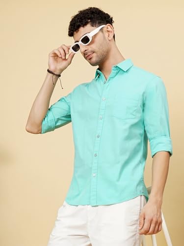 Image of The Indian Garage Co Men Slim Fit Solid Full Sleeves Cutaway Collar Casual Shirt