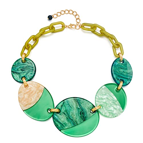 Multi Green Acrylic Collar Necklace For Women Bohemia Chunky Link Necklaces Adjustable Geometry Acrylic Pendant Necklace Fashion Beach Jewelry For Women Girls #TOP28