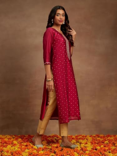 Image of Libas Woven Design Silk Blend Straight Kurta